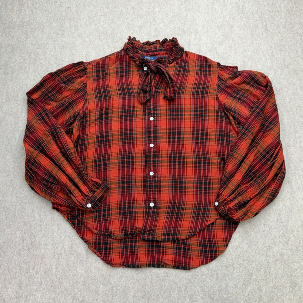 Polo Ralph Lauren Top Women 2 Plaid Dark Academia Prep Heritage Ruffle Victorian